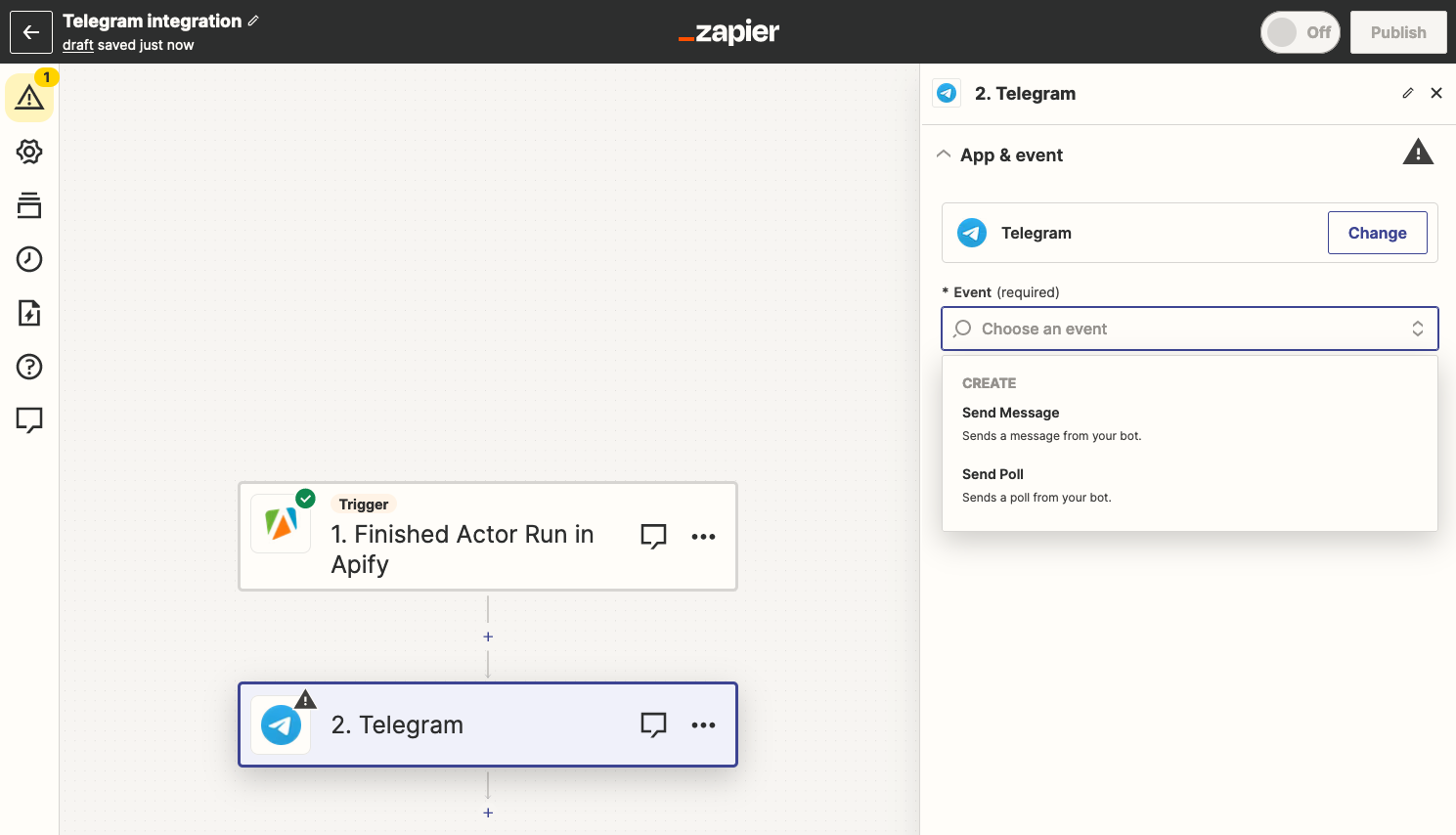Zapier choosing action event